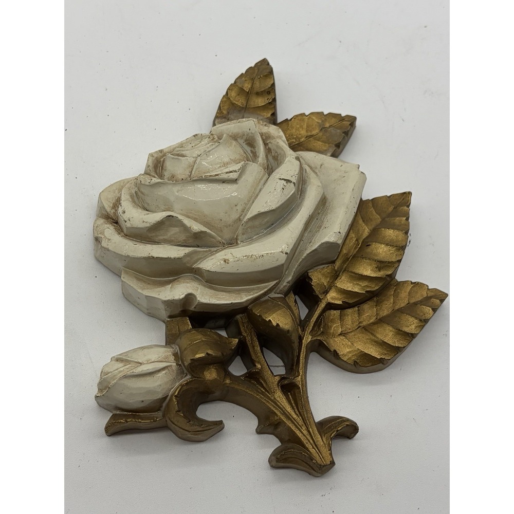 Vintage Homco 1970s Hollywood Regency Style Rose Plaque Single Rose 7 x 6"
